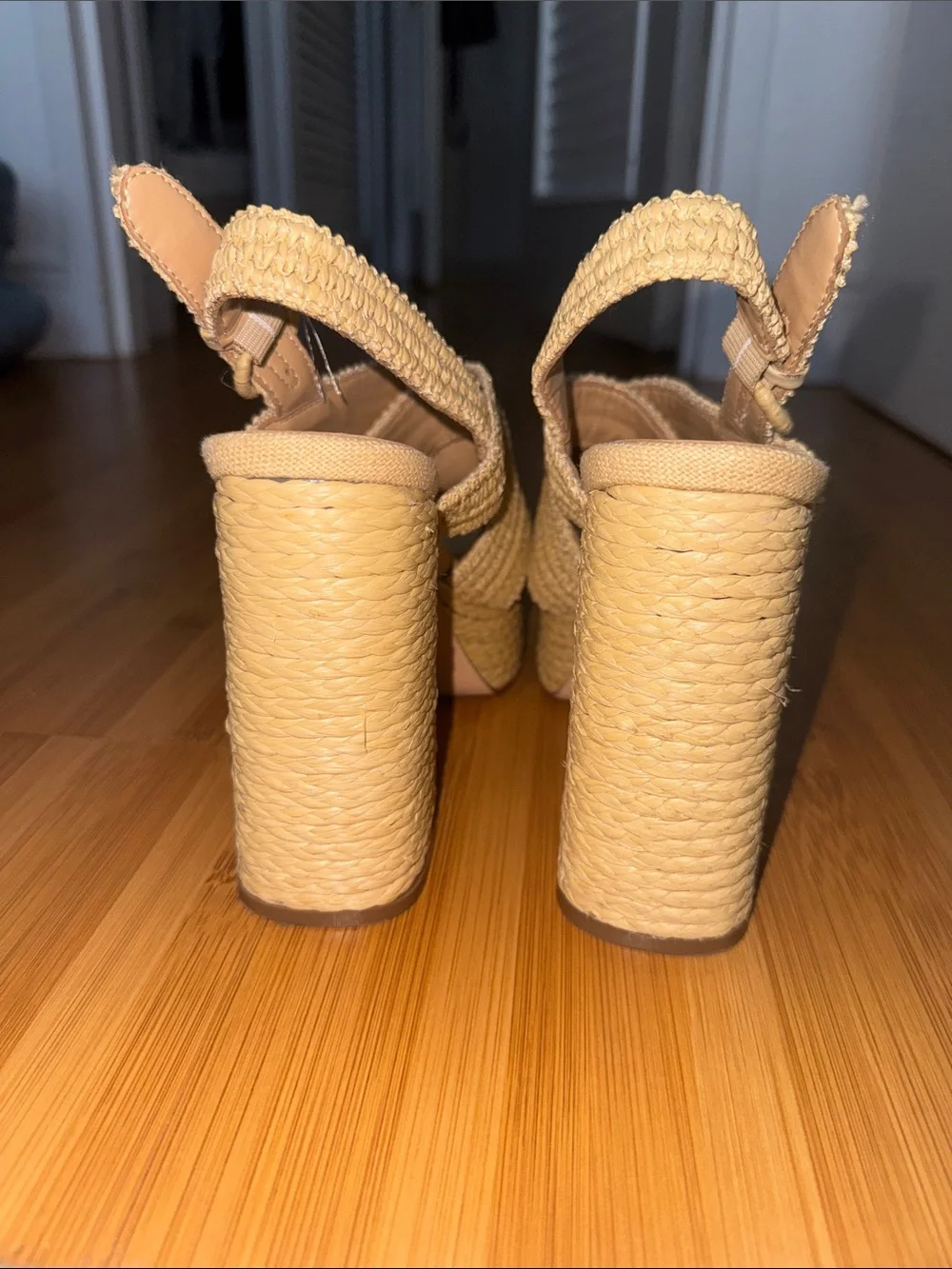 Nine West Natural Woven Platform Slingback Heels
